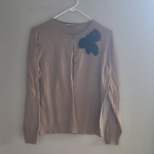 LOFT Tan Cardigan with Black Accent